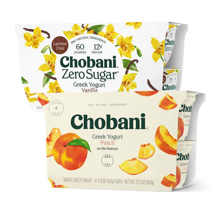 Chobani Regular Greek or Zero Sugar Greek Yogurt 4 Pk 5.3 oz