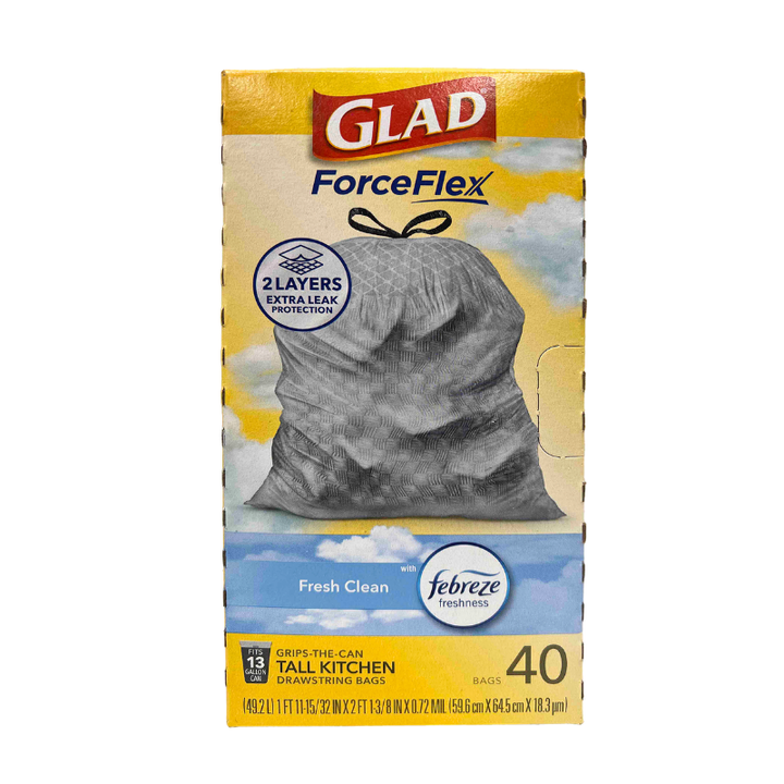 Glad Trash Bags Forceflex Odor Shield Tall Kitchen 13 Gal