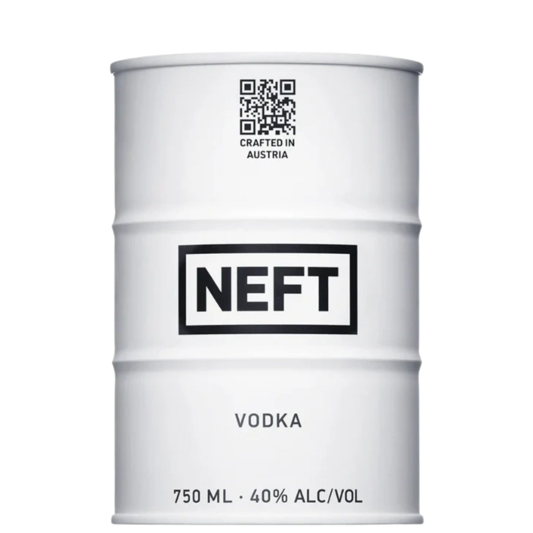 NEFT White Barrel Vodka 750ml — premium Austrian vodka in distinctive barrel-shaped bottle, 40% ABV