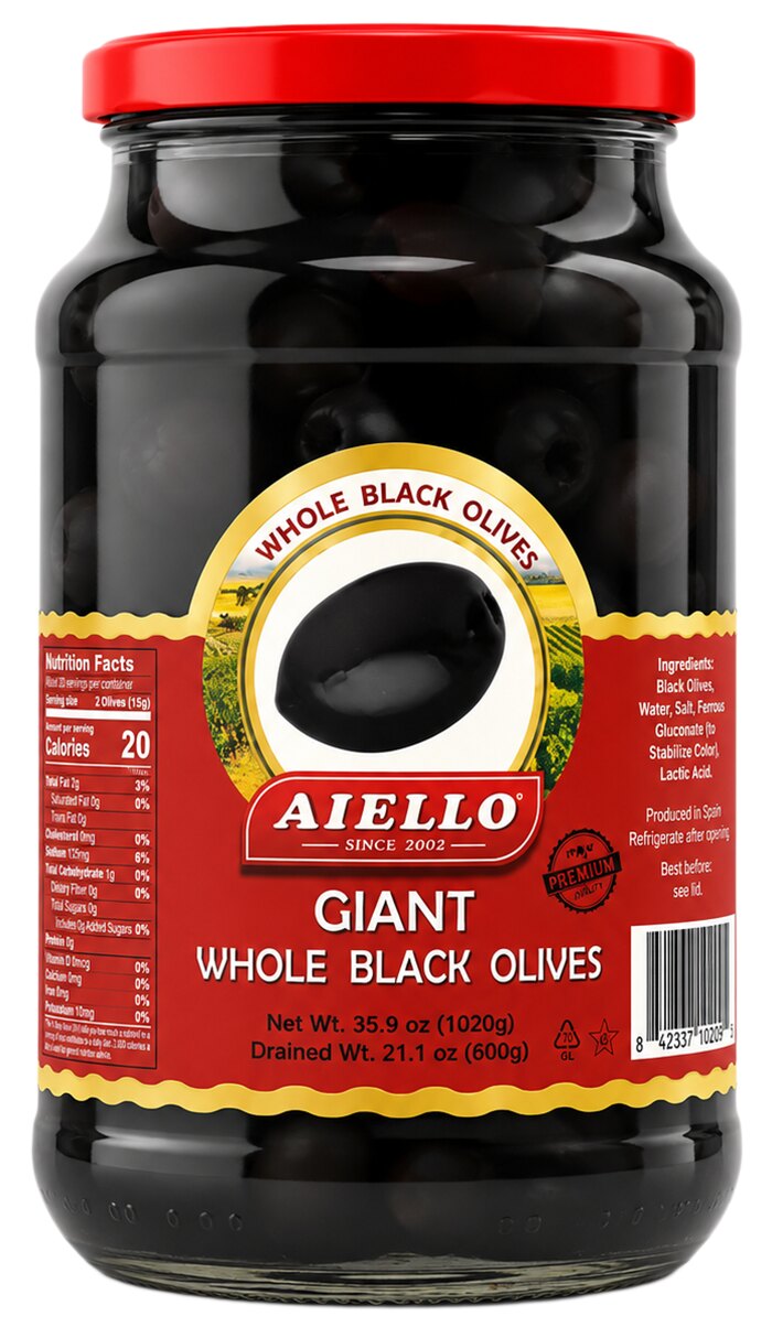 Aiello Black Whole Olives 1020 Grams