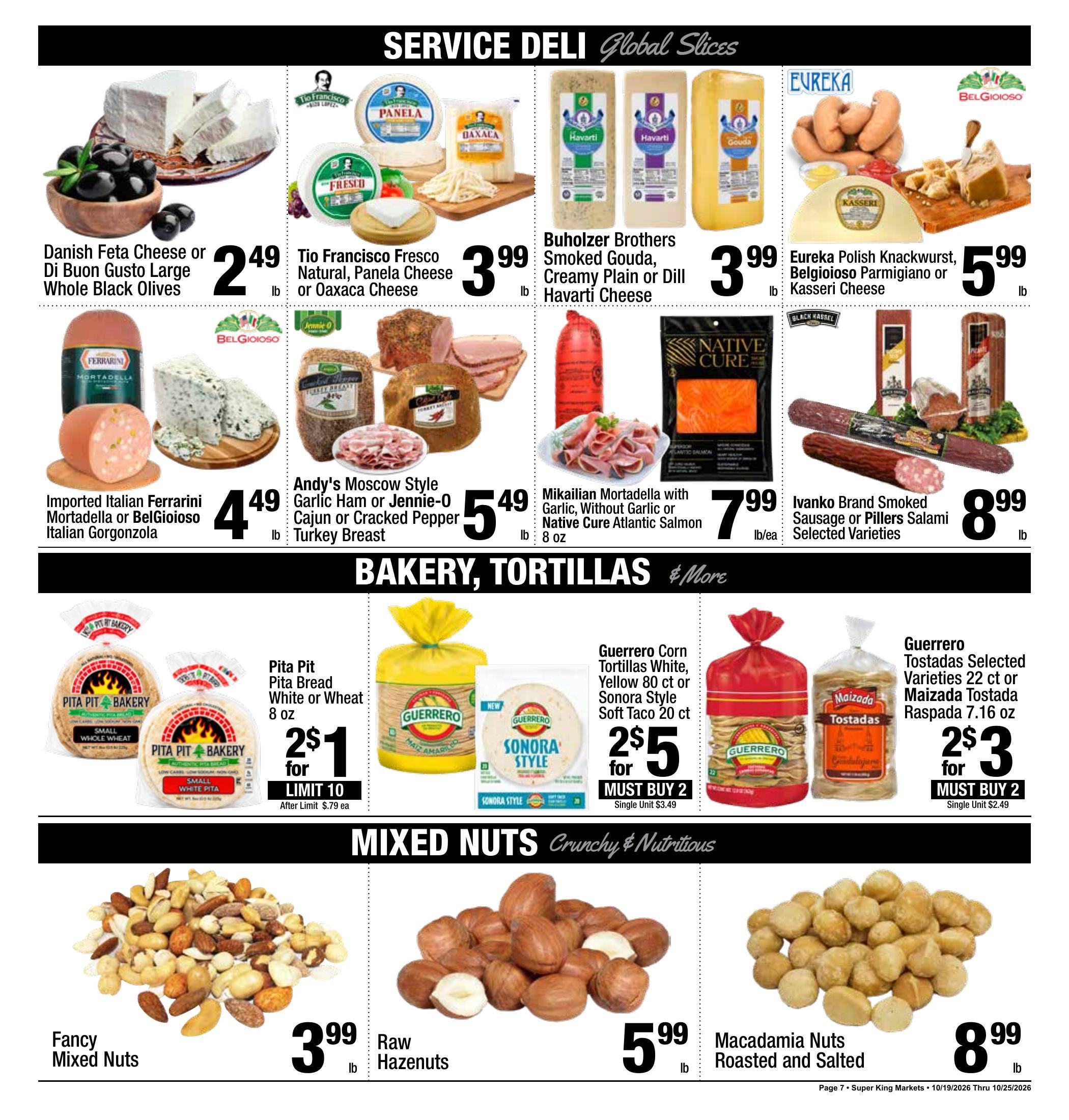 Super King Markets Culver City Weekly Deals ad, page 7 of 8: Service Deli, Bakery, Tortillas and Mixed Nuts. Every item on this page is listed in the text version.