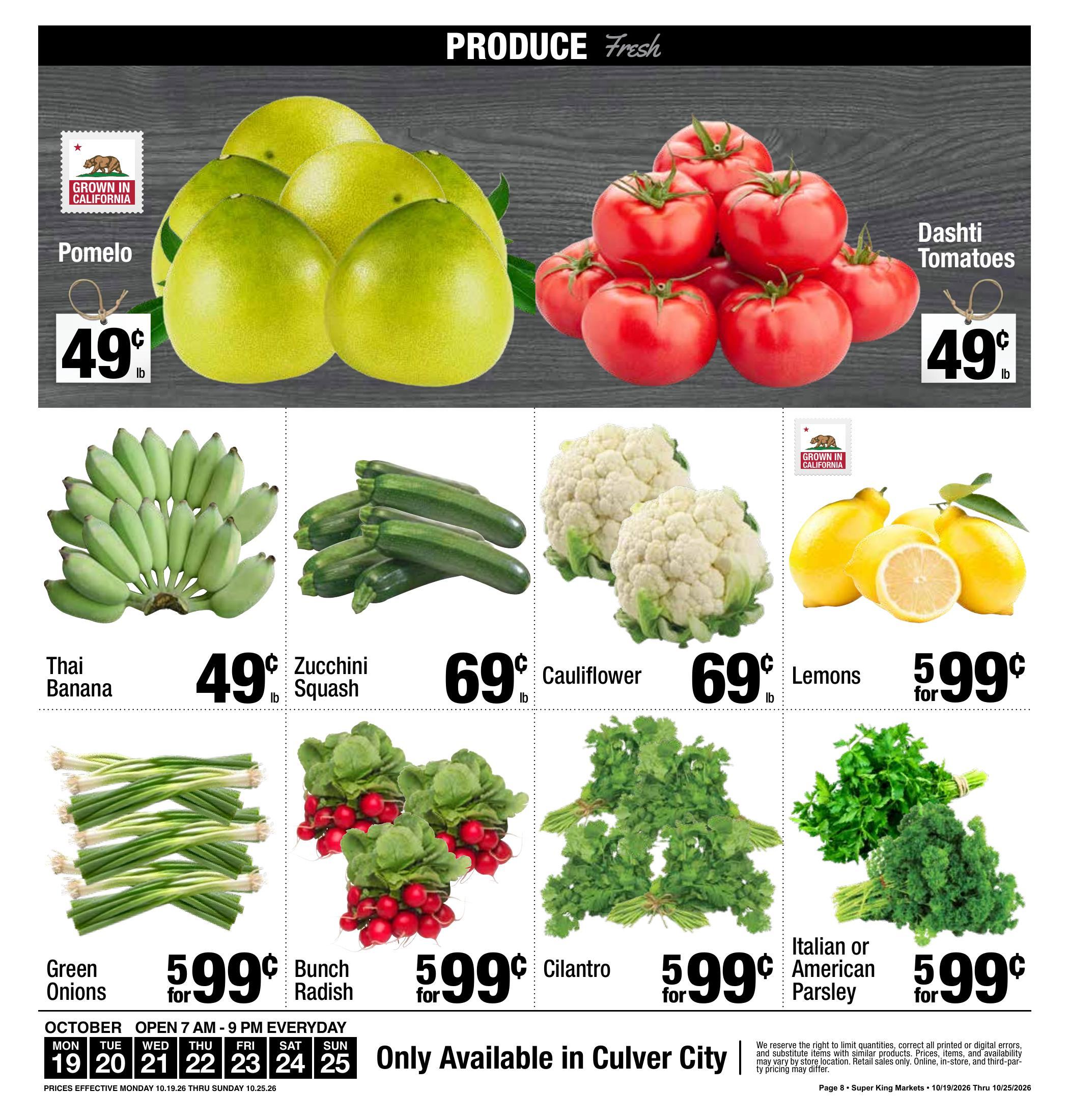 Super King Markets Culver City Weekly Deals ad, page 8 of 8: Fresh Produce. Every item on this page is listed in the text version.
