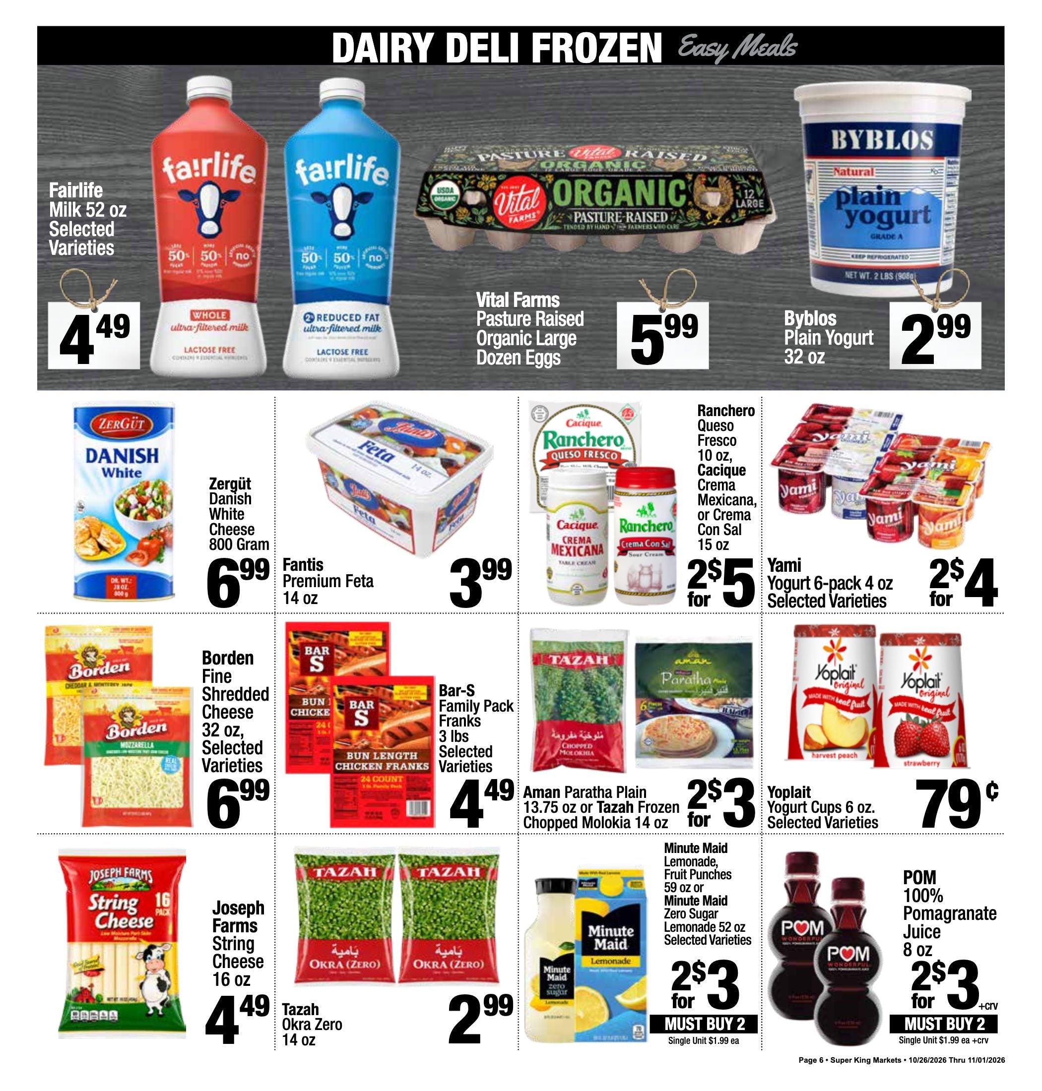 Super King Markets Torrance Weekly Deals ad, page 6 of 8: Dairy, Deli and Frozen. Every item on this page is listed in the text version.
